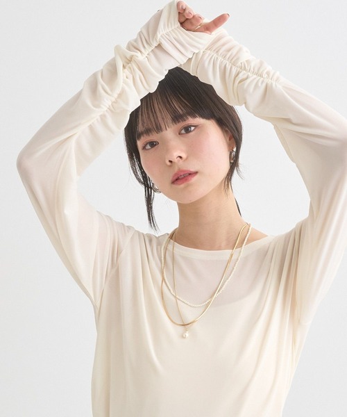 earth music&ecology(アースミュージックアンドエコロジー)の「シャーリングスリーブシアープルオーバー(Tシャツ/カットソー・レディース・ブラック/グレー/アイボリー/ラベンダー/レモンイエロー・FREE)」の2枚目の写真