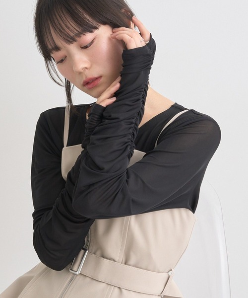 earth music&ecology(アースミュージックアンドエコロジー)の「シャーリングスリーブシアープルオーバー(Tシャツ/カットソー・レディース・ブラック/グレー/アイボリー/ラベンダー/レモンイエロー・FREE)」の3枚目の写真