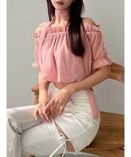 RESEXXY（リゼクシー）の「チョーカーコンビブラウス（シャツ/ブラウス・レディース・その他1/ホワイト/ピンク・FREE）」の3枚目の写真