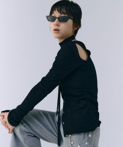 トップス josemoon scarf choker tops JOSEMOON SCARF CHOKER TOPS BLACK