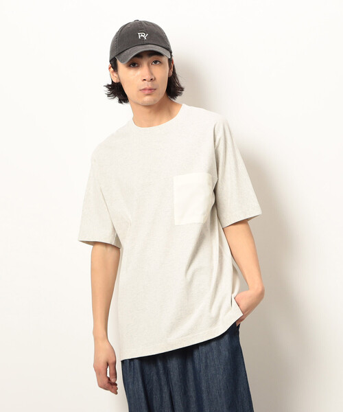 Purple&Yellow（パープルアンドイエロー）の「布帛切り替えバックプリントＴシャツ（Tシャツ/カットソー・メンズ・ホワイト/オートミール/ブラック/ベージュ・SMALL/LARGE/MEDIUM）」の4枚目の写真