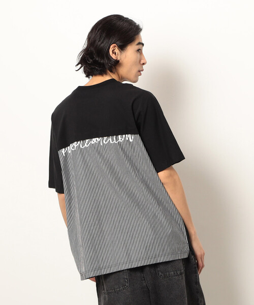 Purple&Yellow（パープルアンドイエロー）の「布帛切り替えバックプリントＴシャツ（Tシャツ/カットソー・メンズ・ホワイト/オートミール/ブラック/ベージュ・SMALL/LARGE/MEDIUM）」の2枚目の写真