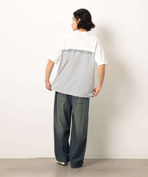 Purple&Yellow（パープルアンドイエロー）の「布帛切り替えバックプリントＴシャツ（Tシャツ/カットソー・メンズ・ホワイト/オートミール/ブラック/ベージュ・SMALL/LARGE/MEDIUM）」の6枚目の写真