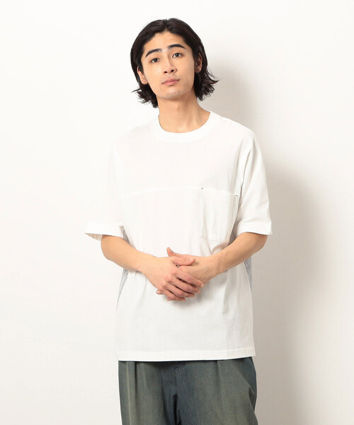 Purple&Yellow（パープルアンドイエロー）の「布帛切り替えバックプリントＴシャツ（Tシャツ/カットソー・メンズ・ホワイト/オートミール/ブラック/ベージュ・SMALL/LARGE/MEDIUM）」の7枚目の写真