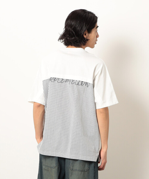 Purple&Yellow（パープルアンドイエロー）の「布帛切り替えバックプリントＴシャツ（Tシャツ/カットソー・メンズ・ホワイト/オートミール/ブラック/ベージュ・SMALL/LARGE/MEDIUM）」の8枚目の写真