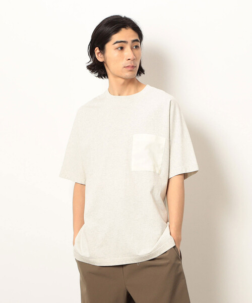 Purple&Yellow（パープルアンドイエロー）の「布帛切り替えバックプリントＴシャツ（Tシャツ/カットソー・メンズ・ホワイト/オートミール/ブラック/ベージュ・SMALL/LARGE/MEDIUM）」の15枚目の写真
