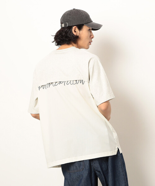 Purple&Yellow（パープルアンドイエロー）の「布帛切り替えバックプリントＴシャツ（Tシャツ/カットソー・メンズ・ホワイト/オートミール/ブラック/ベージュ・SMALL/LARGE/MEDIUM）」の16枚目の写真