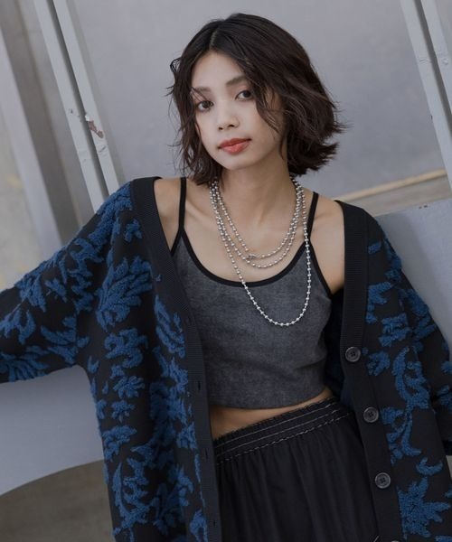 PAGEBOY（ページボーイ）の「ヴィンテージテレコFITキャミ【ショートとロング選べる丈感】（キャミソール・レディース・チャコールグレー/ライトピンク・SMALL/MEDIUM）」の2枚目の写真