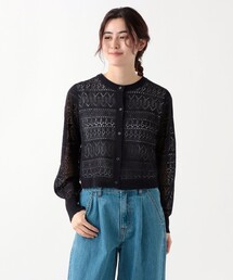 透かし編みクルーネックカーディガン