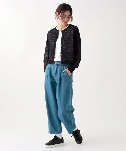 Afternoon Tea(アフタヌーンティー)の「透かし編みクルーネックカーディガン(カーディガン/ボレロ・レディース・オフホワイト/ベージュ/ネイビー・MEDIUM)」の7枚目の写真