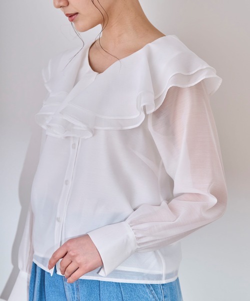 31 Sons de mode(トランテアン ソン ドゥ モード)の「シアーフリルブラウス(シャツ/ブラウス・レディース・ブラック/ベージュ/オフホワイト・フリー)」の14枚目の写真