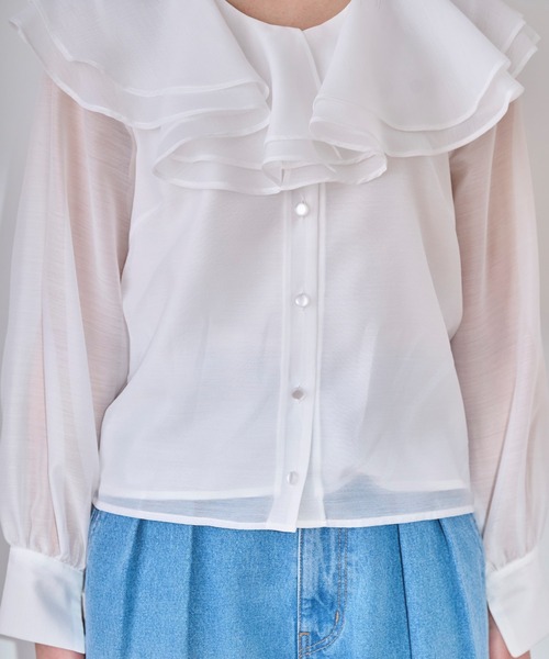 31 Sons de mode(トランテアン ソン ドゥ モード)の「シアーフリルブラウス(シャツ/ブラウス・レディース・ブラック/ベージュ/オフホワイト・フリー)」の15枚目の写真