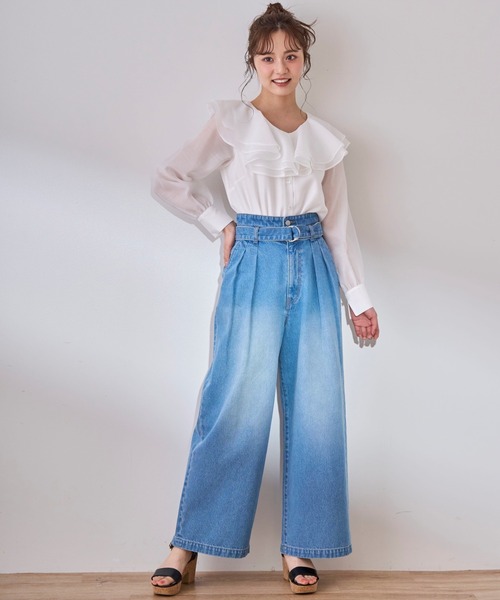 31 Sons de mode(トランテアン ソン ドゥ モード)の「シアーフリルブラウス(シャツ/ブラウス・レディース・ブラック/ベージュ/オフホワイト・フリー)」の18枚目の写真