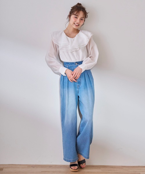 31 Sons de mode(トランテアン ソン ドゥ モード)の「シアーフリルブラウス(シャツ/ブラウス・レディース・ブラック/ベージュ/オフホワイト・フリー)」の20枚目の写真