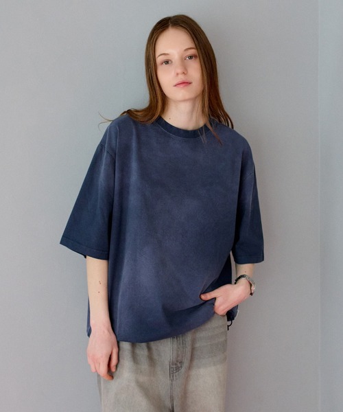 クロップドTシャツ ガーメントダイ ダメージ加工 δ GARMENT DYED SPRAY DRAWCORD TEE /ガーメントダイスプレー