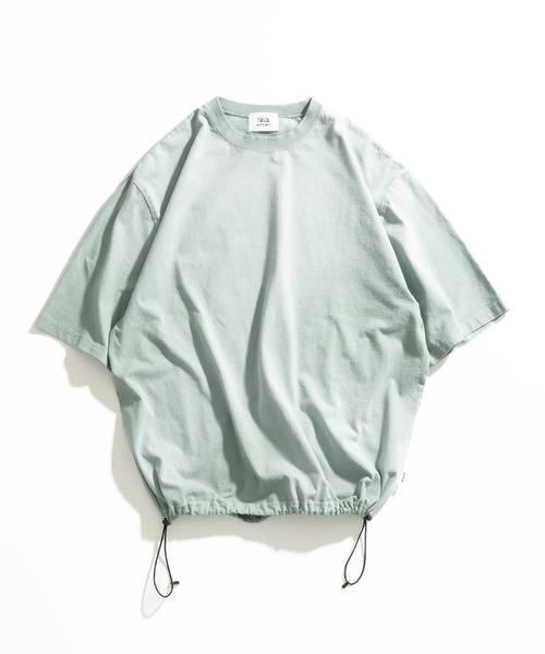 WETTEMPT(ウィテンプト)の「GARMENT DYED SPRAY DRAWCORD TEE /ガーメントダイスプレードローコードT(Tシャツ/カットソー・メンズ・グレイッシュブルー/ブラック/ネイビー/ブラウン・SMALL/LARGE/MEDIUM)」の4枚目の写真