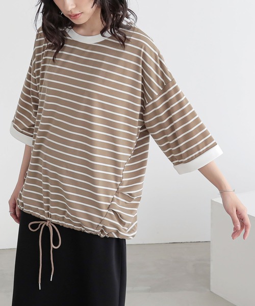 n'OrLABEL(ノアールレーベル)の「ボーダードロストプルオーバー(Tシャツ/カットソー・レディース・ブラウン/ブルー/ホワイト/ブラック・FREE)」の3枚目の写真