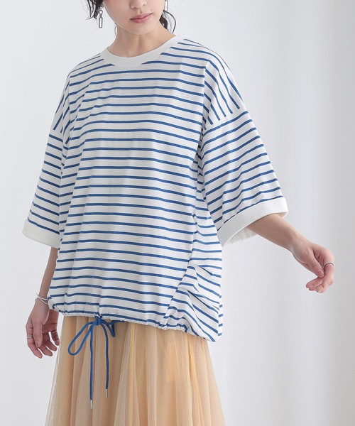 n'OrLABEL(ノアールレーベル)の「ボーダードロストプルオーバー(Tシャツ/カットソー・レディース・ブラウン/ブルー/ホワイト/ブラック・FREE)」の4枚目の写真