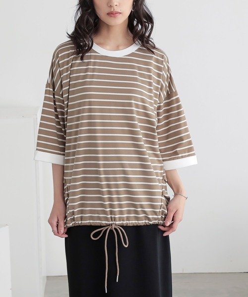 n'OrLABEL(ノアールレーベル)の「ボーダードロストプルオーバー(Tシャツ/カットソー・レディース・ブラウン/ブルー/ホワイト/ブラック・FREE)」の13枚目の写真