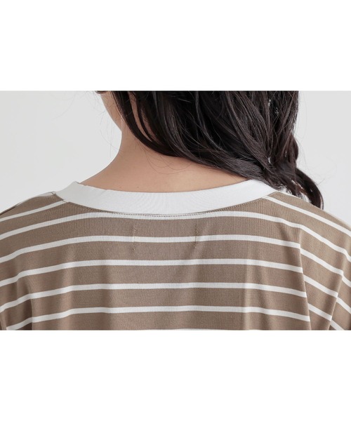 n'OrLABEL(ノアールレーベル)の「ボーダードロストプルオーバー(Tシャツ/カットソー・レディース・ブラウン/ブルー/ホワイト/ブラック・FREE)」の6枚目の写真