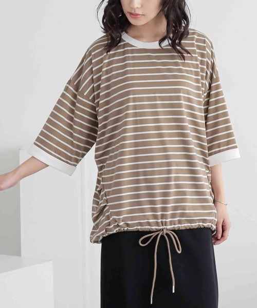 n'OrLABEL(ノアールレーベル)の「ボーダードロストプルオーバー(Tシャツ/カットソー・レディース・ブラウン/ブルー/ホワイト/ブラック・FREE)」の14枚目の写真