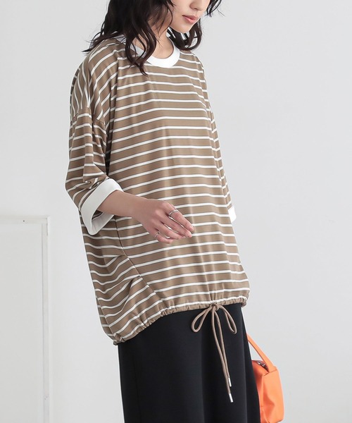 n'OrLABEL(ノアールレーベル)の「ボーダードロストプルオーバー(Tシャツ/カットソー・レディース・ブラウン/ブルー/ホワイト/ブラック・FREE)」の15枚目の写真