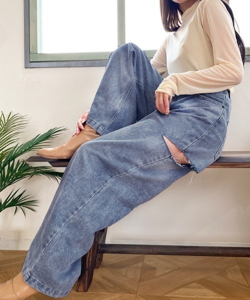 Kuroba（クロバ）の「脇破れ加工デニムストレートパンツ（デニムパンツ・レディース・ブラック/ブルー/サックスブルー・S/M）」の18枚目の写真