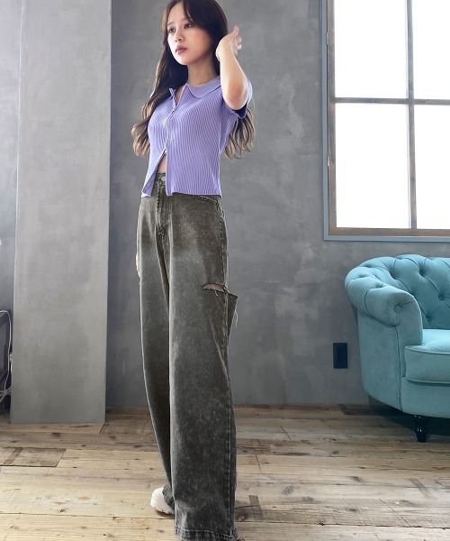 Kuroba（クロバ）の「脇破れ加工デニムストレートパンツ（デニムパンツ・レディース・ブラック/ブルー/サックスブルー・S/M）」の14枚目の写真