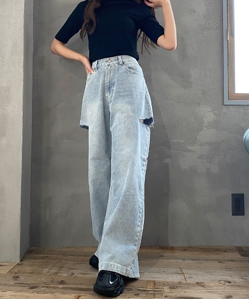 Kuroba（クロバ）の「脇破れ加工デニムストレートパンツ（デニムパンツ・レディース・ブラック/ブルー/サックスブルー・S/M）」の11枚目の写真