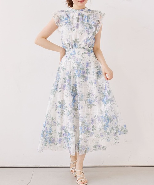 tocco closet(トッコ クローゼット)の「ガーデンローズプリントシアーチェックフリルブラウス(シャツ/ブラウス・レディース・ブルー/ピンク・M)」の3枚目の写真