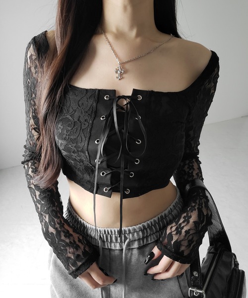 セール】【 2color 】レースアップコルセットリボンショートレース