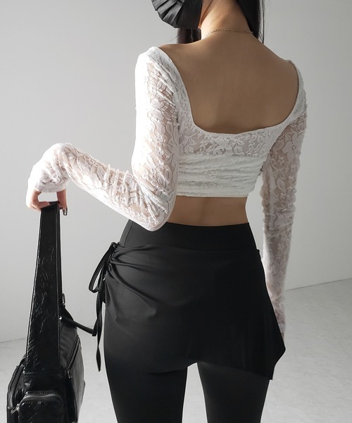 me+em select(ミームセレクト)の「【 2color 】レースアップコルセットリボンショートレーストップス / laceup corset ribbon short lace tops(その他トップス・レディース・ホワイト/ブラック・SMALL)」の11枚目の写真