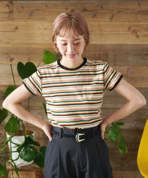 B.C STOCK(ベーセーストック)の「手洗い可 / Gleamy/グリーミー ボーダーTEE(Tシャツ/カットソー・レディース・パープル/その他11/サックスブルー・FREE)」の3枚目の写真