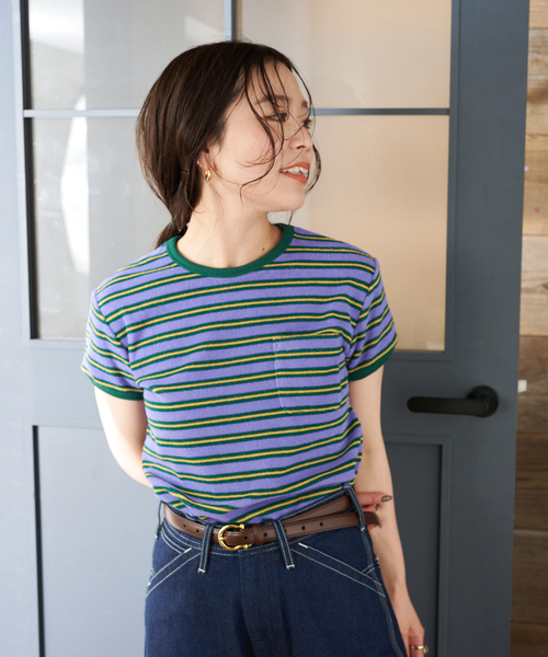 B.C STOCK(ベーセーストック)の「手洗い可 / Gleamy/グリーミー ボーダーTEE(Tシャツ/カットソー・レディース・パープル/その他11/サックスブルー・FREE)」の10枚目の写真