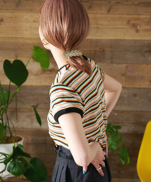 B.C STOCK(ベーセーストック)の「手洗い可 / Gleamy/グリーミー ボーダーTEE(Tシャツ/カットソー・レディース・パープル/その他11/サックスブルー・FREE)」の19枚目の写真