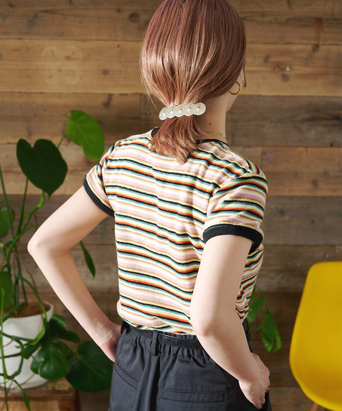 B.C STOCK(ベーセーストック)の「手洗い可 / Gleamy/グリーミー ボーダーTEE(Tシャツ/カットソー・レディース・パープル/その他11/サックスブルー・FREE)」の20枚目の写真