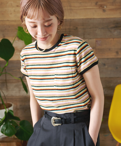 B.C STOCK(ベーセーストック)の「手洗い可 / Gleamy/グリーミー ボーダーTEE(Tシャツ/カットソー・レディース・パープル/その他11/サックスブルー・FREE)」の22枚目の写真