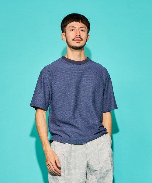 WALLA WALLA SPORT(ワラワラスポーツ)の「U.S. MADE JACQUARD STRIPE TEE/ ユーエスメイド ジャカード ストライプ ティー(Tシャツ/カットソー・メンズ・ネイビー/オリーブ/グレー/ブラック・LARGE/X-LARGE/MEDIUM)」の4枚目の写真