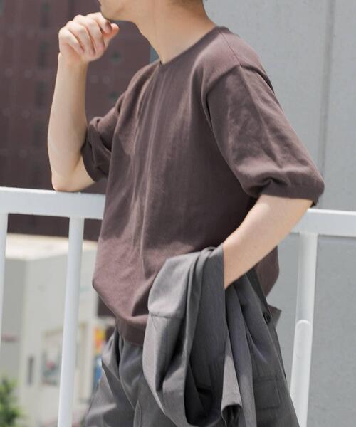 URBAN RESEARCH ROSSO MEN（アーバンリサーチロッソメン）の「『UR TECH ひやサラクール』AIRDRY半袖クルーニット（ニット/セーター・メンズ・ネイビー/ライトグレー/チャコールグレー/カーキ・MEDIUM/LARGE）」の6枚目の写真