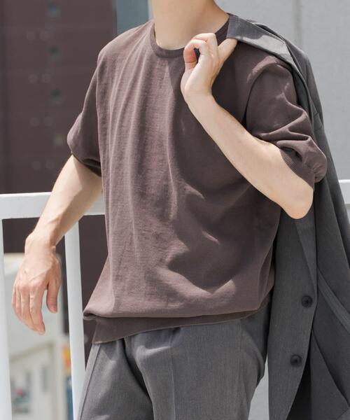 URBAN RESEARCH ROSSO MEN（アーバンリサーチロッソメン）の「『UR TECH ひやサラクール』AIRDRY半袖クルーニット（ニット/セーター・メンズ・ネイビー/ライトグレー/チャコールグレー/カーキ・MEDIUM/LARGE）」の7枚目の写真