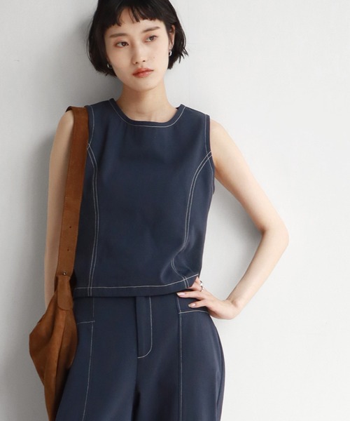 NOGLE（ノグル）の「【NOGLE/ノグル】ステッチノースリートップス（タンクトップ・レディース・ネイビー/アイボリー・FREE）」の2枚目の写真