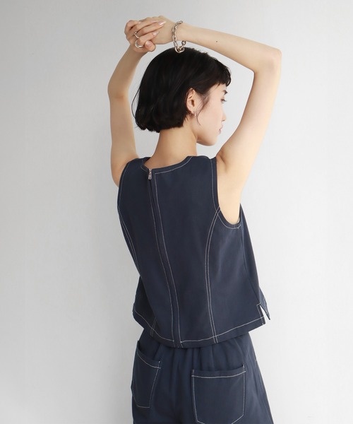 The Garment コットンリネン　タンクトップ ビスチェ ベスト　ステッチ The Garment コットンリネン タンクトップ ビスチェ ベスト