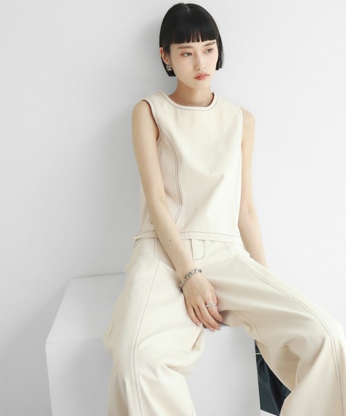 NOGLE（ノグル）の「【NOGLE/ノグル】ステッチノースリートップス（タンクトップ・レディース・ネイビー/アイボリー・FREE）」の11枚目の写真