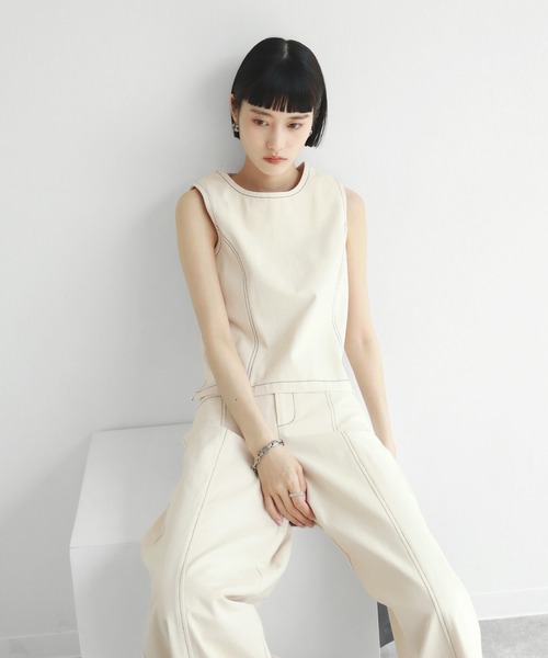 NOGLE（ノグル）の「【NOGLE/ノグル】ステッチノースリートップス（タンクトップ・レディース・ネイビー/アイボリー・FREE）」の18枚目の写真