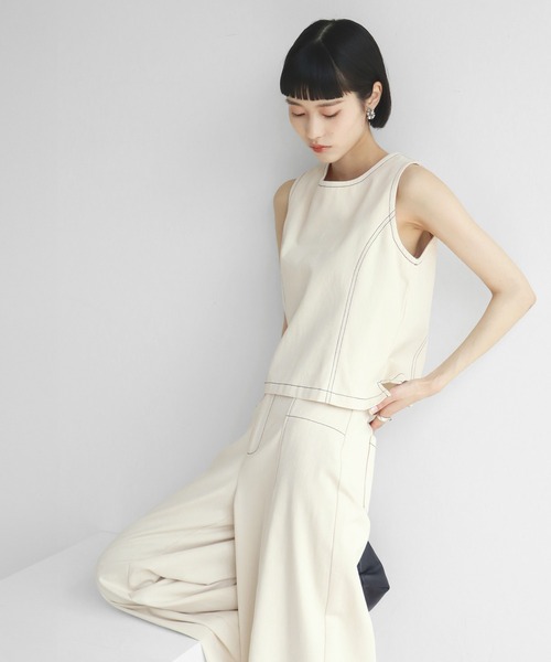 NOGLE（ノグル）の「【NOGLE/ノグル】ステッチノースリートップス（タンクトップ・レディース・ネイビー/アイボリー・FREE）」の14枚目の写真