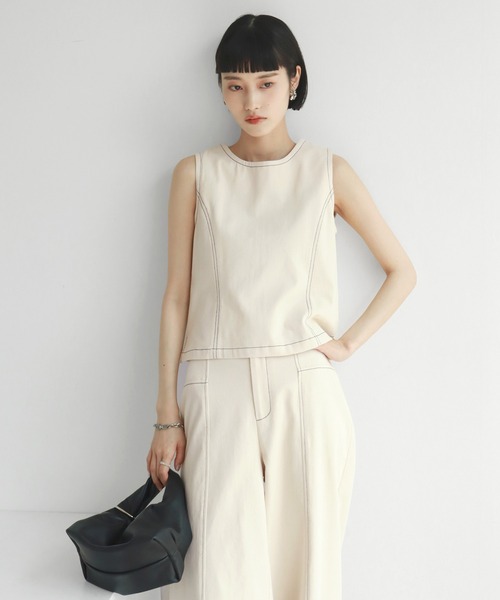 NOGLE（ノグル）の「【NOGLE/ノグル】ステッチノースリートップス（タンクトップ・レディース・ネイビー/アイボリー・FREE）」の10枚目の写真