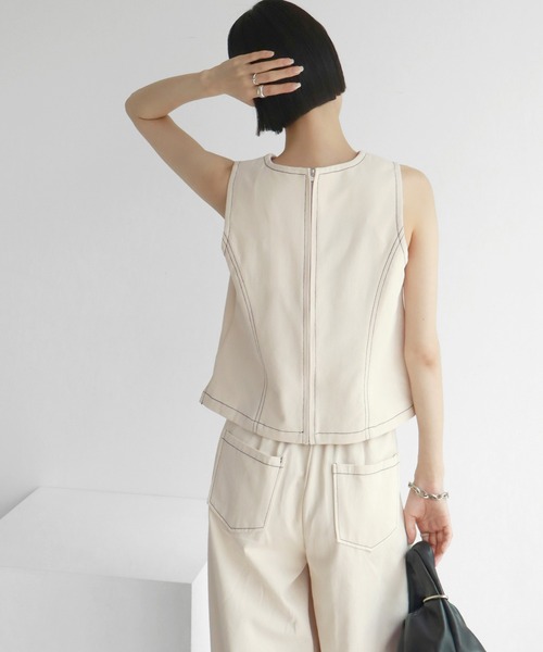 NOGLE（ノグル）の「【NOGLE/ノグル】ステッチノースリートップス（タンクトップ・レディース・ネイビー/アイボリー・FREE）」の17枚目の写真