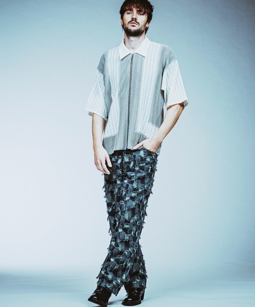 NO ID.(ノーアイディ)の「【NO ID.】Changing Knit Sheer Big Shirt Blouson / チェンジング ニット シアー ビッグ シャツ ブルゾン(シャツ/ブラウス・メンズ・グレー/ブラック/ブラウン・ONE SIZE)」の14枚目の写真