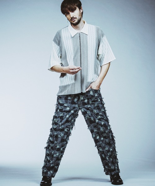 NO ID.(ノーアイディ)の「【NO ID.】Changing Knit Sheer Big Shirt Blouson / チェンジング ニット シアー ビッグ シャツ ブルゾン(シャツ/ブラウス・メンズ・グレー/ブラック/ブラウン・ONE SIZE)」の15枚目の写真