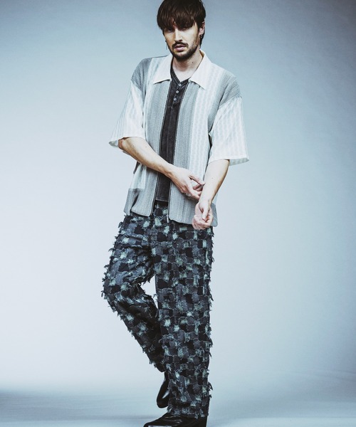 NO ID.(ノーアイディ)の「【NO ID.】Changing Knit Sheer Big Shirt Blouson / チェンジング ニット シアー ビッグ シャツ ブルゾン(シャツ/ブラウス・メンズ・グレー/ブラック/ブラウン・ONE SIZE)」の16枚目の写真